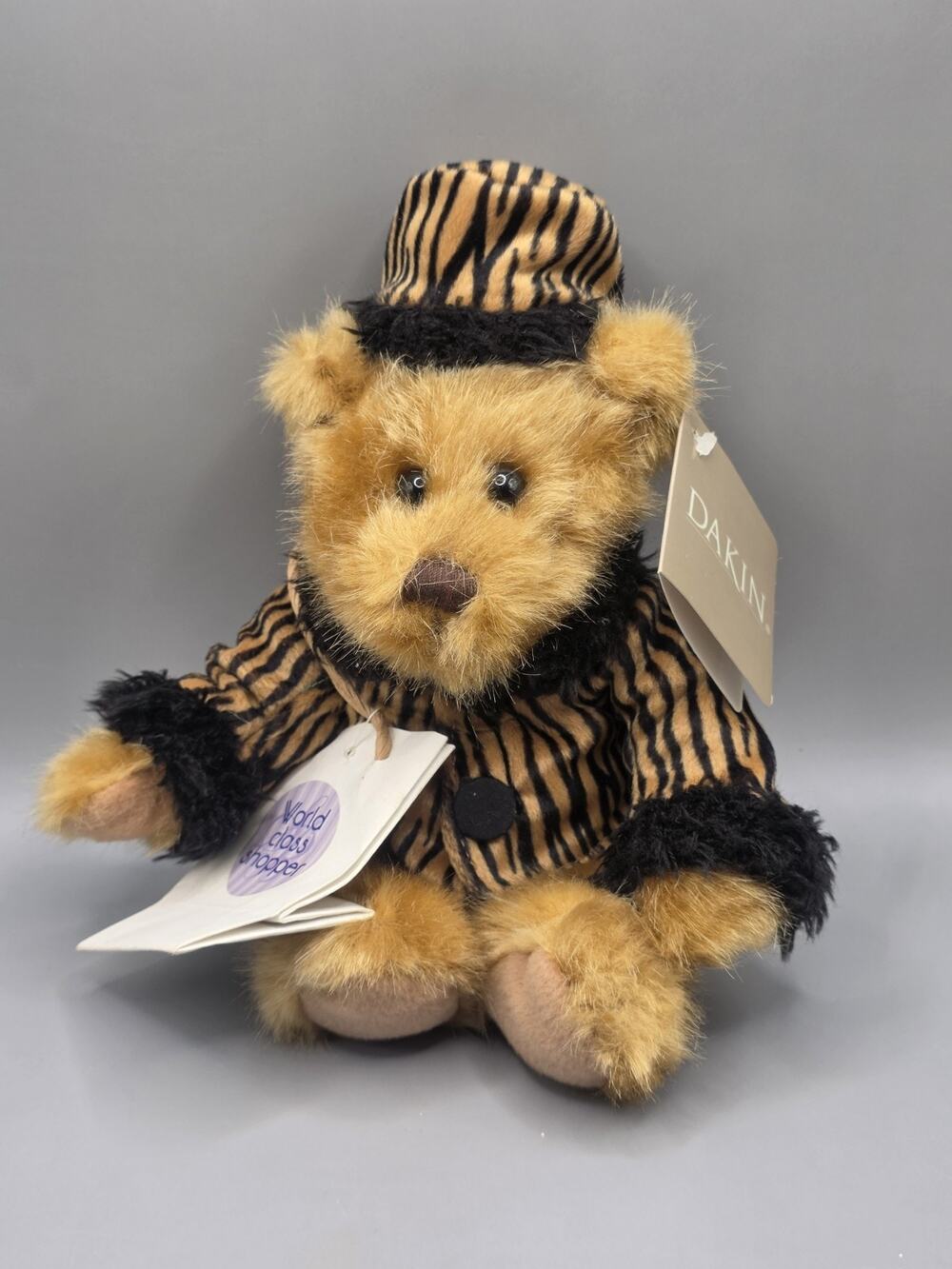 Vintage Dakin Tamara Teddy Bear 7.5” Jointed Plush Tiger Stripe Coat Hat NWT Vtg